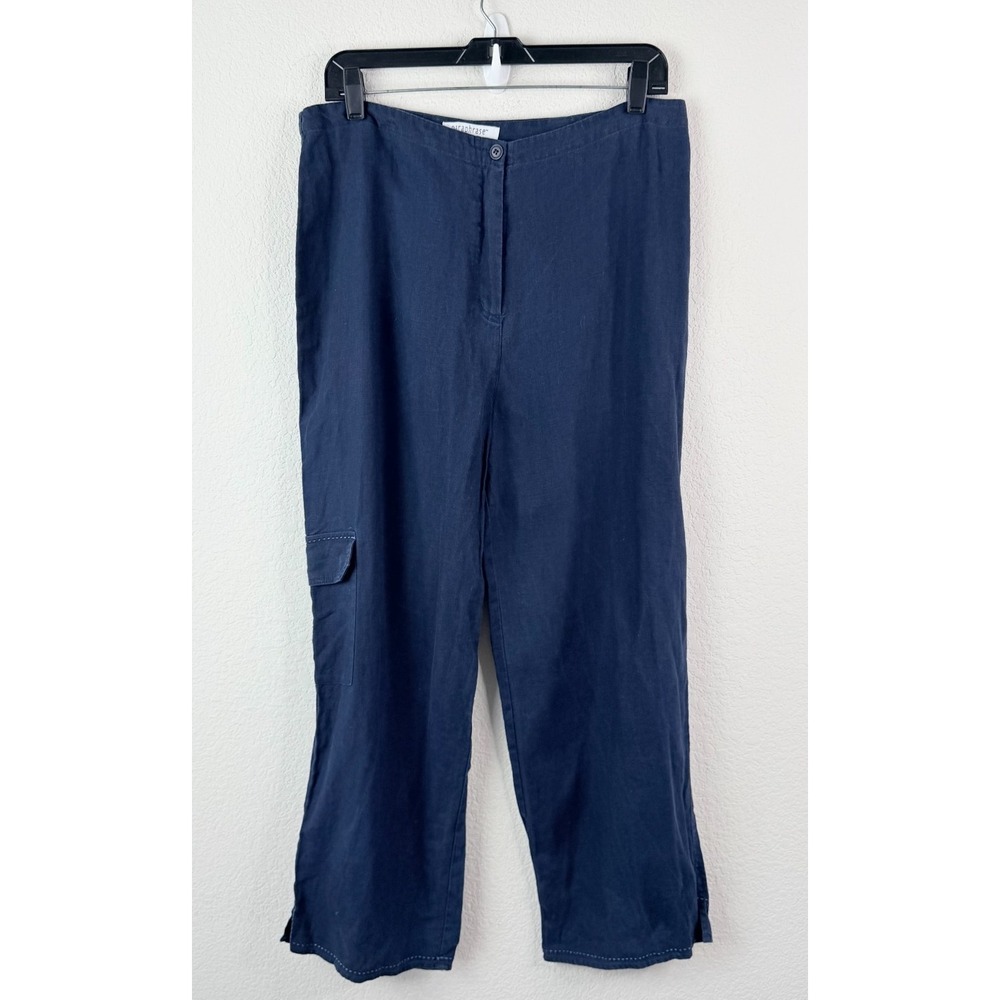 Paraphrase 100% Linen Cargo Pants Women's Size 14 Blue Wide Leg Cropped Casual
